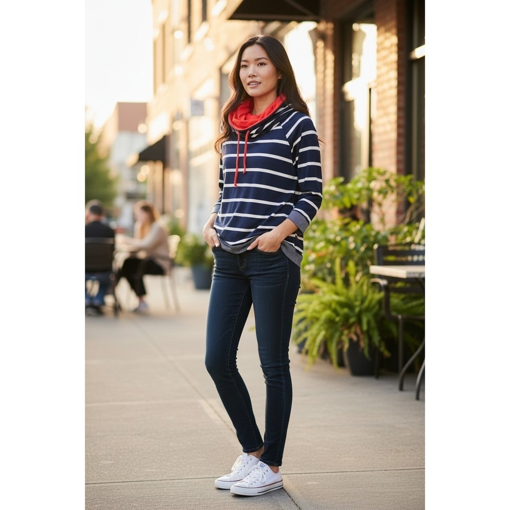 Cielo Blu Navy Stripe Casual‎ Nautical Tunic 3/4 Sleeves, Soft and Stretchy
